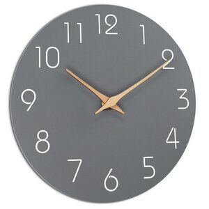 Modern Grey Wall Clock With Wooden Hands